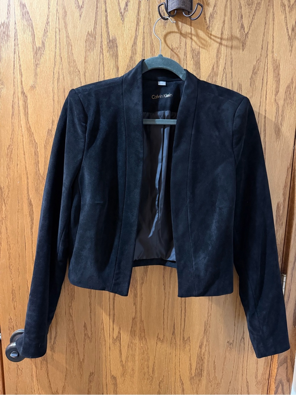 Calvin Klein Black Cropped Open-Front Blazer